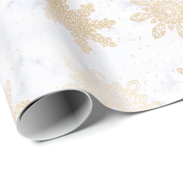 Elegantes Gold & Marmor Snowflake Weihnachtsmuster Geschenkpapier (Rolleneckpunkt)