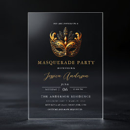 Elegantes Gold Masquerade Party Geburtstag Acryleinladungen
