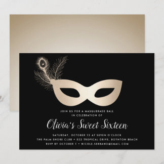 Elegantes Gold Masquerade Theme 16 . Geburtstag Einladung