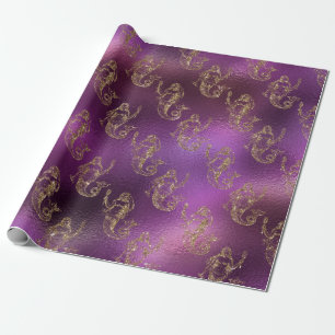 Elegantes Gold-Meerjungfrau-Muster Lila Metallisch Geschenkpapier