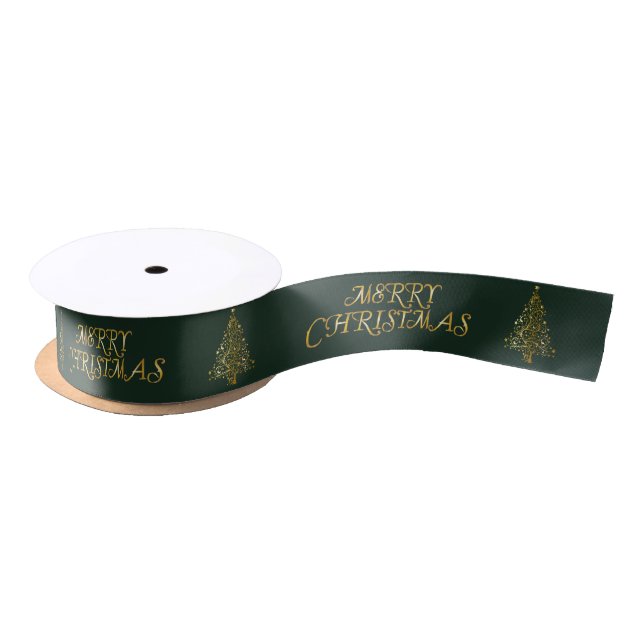 Elegantes Gold Merry Christmas Tree Satin Ribbon Satinband (Spule)