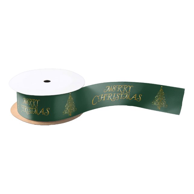Elegantes Gold Merry Christmas Tree Satin Ribbon Satinband (Spule)