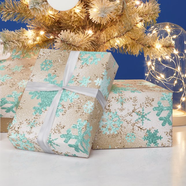 Elegantes Gold & Mint Weihnachten Snowflake Muster Geschenkpapier (Feiertage)