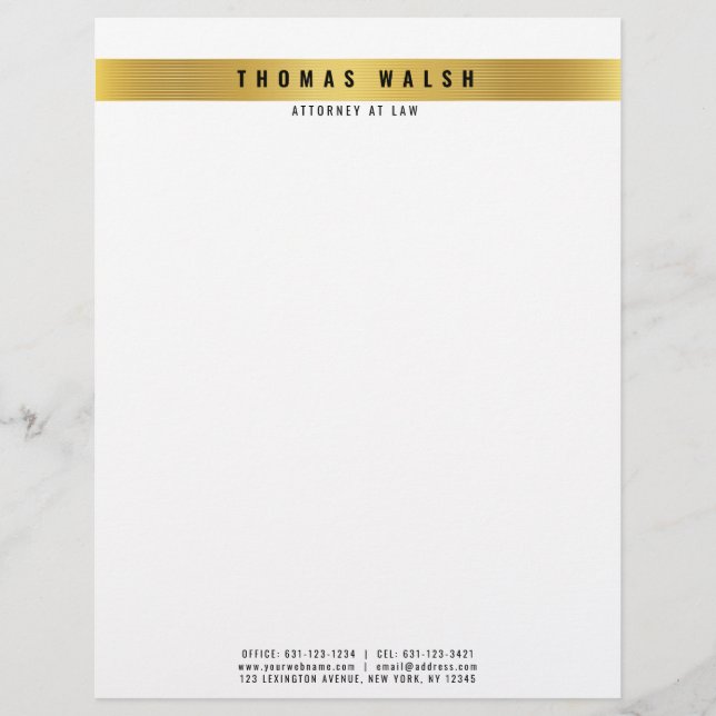 Elegantes Gold mit Goldlinien Letterhead Briefbogen (Vorderseite)