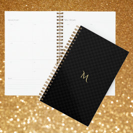 Elegantes Gold Mit Monogramm Black Checkered Jährl Planer