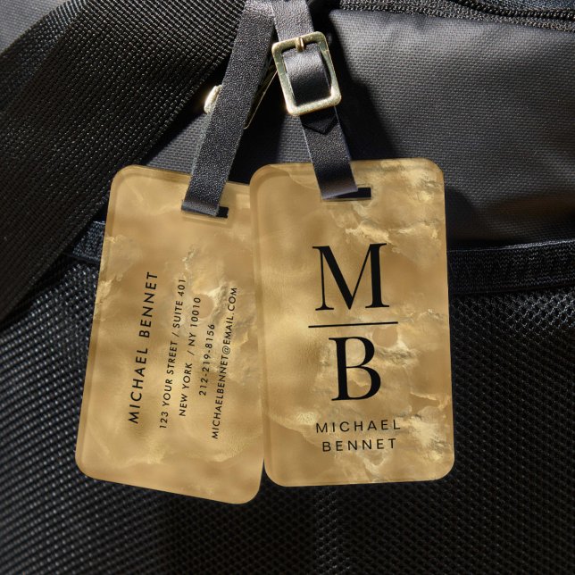 Elegantes Gold Mit Monogramm Gepäckanhänger (Elegant Gold Monogrammed Luggage Tag)