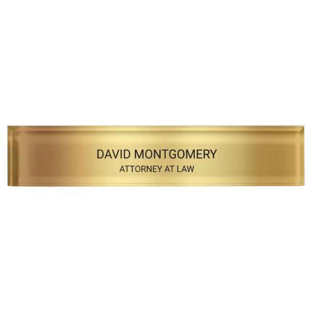 Elegantes Gold mit Schwarzer Typografie-Anwältin Namensplakette (Vorderseite)