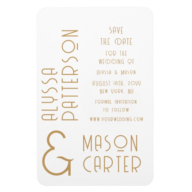 Elegantes Gold Moderne Hochzeit rettet das Datum Magnet (Vertikal)