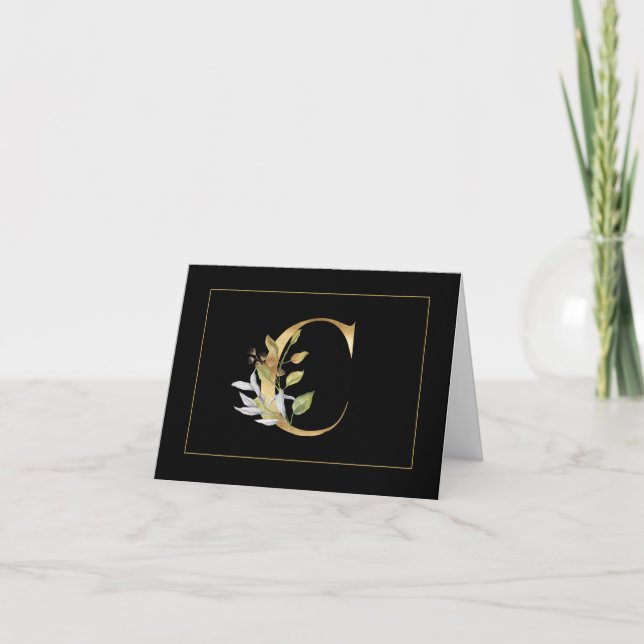 Elegantes Gold Monogram C mit Blume Note Card (Vorderseite)