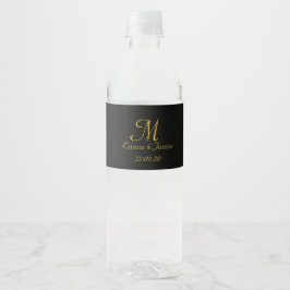 Elegantes Gold Monogram Hochzeitwasser-Flascheneti Wasserflaschenetikett