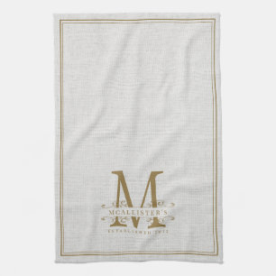 Elegantes Gold Monogram Linen Family Gründungsjahr Geschirrtuch