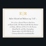Elegantes Gold Monogram Probe Dinner Einladung<br><div class="desc">Förmliche und extravagante Probe-Dinner-Einladungen mit einem einfachen Design mit Ihren Veranstaltungsdetails in einem Imitat goldenen Rahmen,  über einen weißen Hintergrund. Oben sind Ihre beiden ersten Monogramme und Ihre Angaben sind kursiv. Ein elegantes und stilvolles Design,  das sicher beeindruckt.</div>
