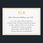 Elegantes Gold Monogram Probe Dinner Einladung<br><div class="desc">Förmliche und extravagante Probe-Dinner-Einladungen mit einem einfachen Design mit Ihren Veranstaltungsdetails in einem Imitat goldenen Rahmen,  über einen weißen Hintergrund. Oben sind Ihre beiden ersten Monogramme und Ihre Angaben sind kursiv. Ein elegantes und stilvolles Design,  das sicher beeindruckt.</div>