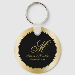 Elegantes Gold Monogram Script Schwarz Hochzeit Schlüsselanhänger