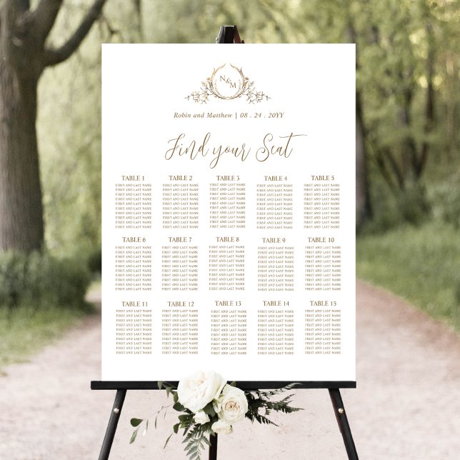 Elegantes Gold Monogram Seating Chart Sign Poster (Von Creator hochgeladen)