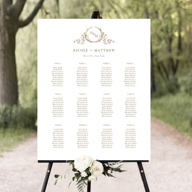 Elegantes Gold Monogram Seating Chart Sign Poster (Von Creator hochgeladen)