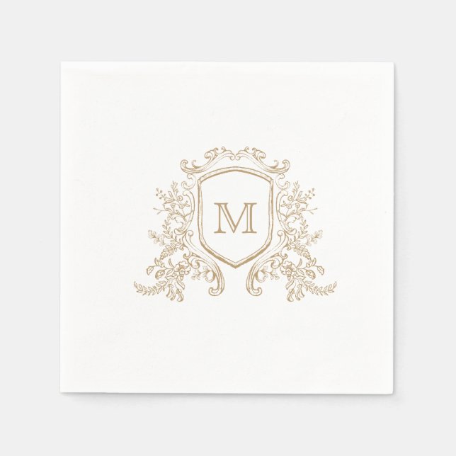 Elegantes Gold Monogram Wappen Custom Wedding Napk Serviette (Vorderseite)