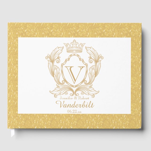 Elegantes Gold Monogram Wedding Gästebuch (Vorderseite)
