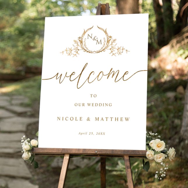 Elegantes Gold Monogram Wedding Welcome Sign Poster (Von Creator hochgeladen)