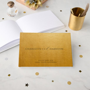 Elegantes Gold Monogramm Minimalistische Hochzeit Gästebuch