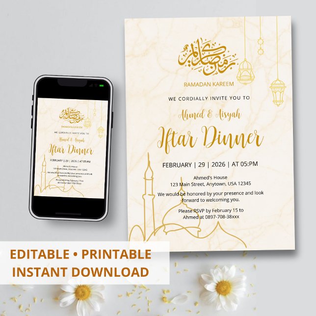 Elegantes Gold-Moschee-Marmor-Ramadan-Iftar-Abende Einladung (Von Creator hochgeladen)
