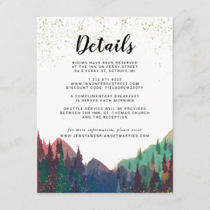 Elegantes Gold Mountain Wedding Guest Details Begleitkarte
