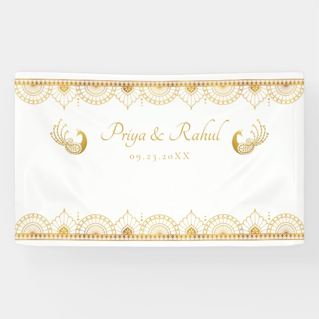 Elegantes Gold Muster Indische Hochzeit Banner (Horizontal)