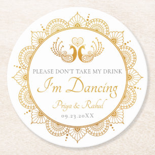 Elegantes Gold Muster Indische Hochzeit Runder Pappuntersetzer