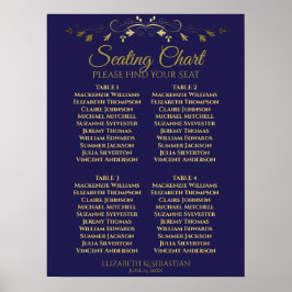 Elegantes Gold & Navy 4 Table Seating Chart Poster