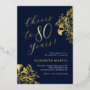 Elegantes Gold Navy 80. Geburtstag Folieneinladung