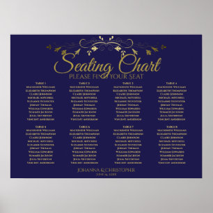 Elegantes Gold & Navy 8 Table Seating Chart Poster