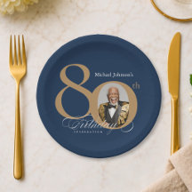 Elegantes Gold Navy Blau Foto 80. Geburtstag
