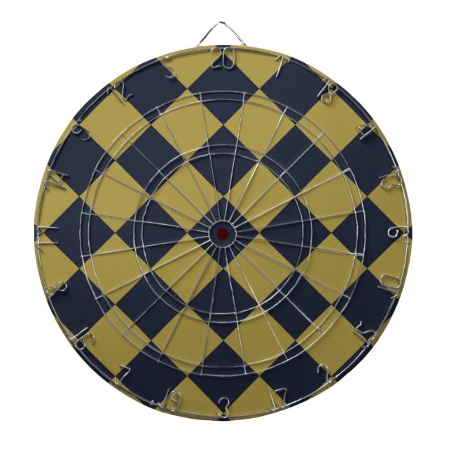 Elegantes Gold & Navy Blue Diamond Muster Dartscheibe (vorne)