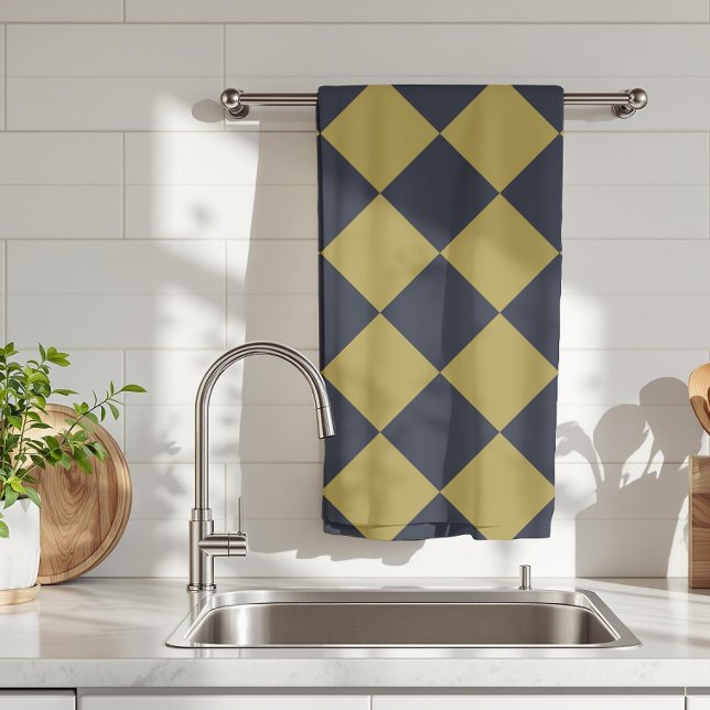 Elegantes Gold & Navy Blue Diamond Muster Geschirrtuch (Von Creator hochgeladen)