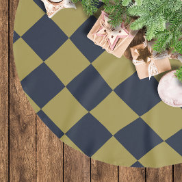 Elegantes Gold & Navy Blue Diamond Muster Polyester Weihnachtsbaumdecke