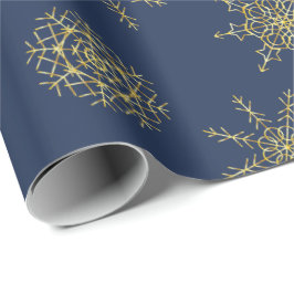 Elegantes Gold Navy Snowflake Wrapping Paper Geschenkpapier