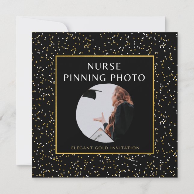 Elegantes Gold Nurse Pinning Ceremory Foto Einladung (Vorderseite)