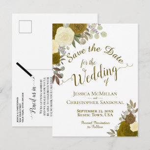 Elegantes Gold oder Gelbe Rosen Hochzeit speichern Ankündigungspostkarte