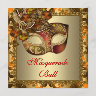 Elegantes Gold Orange Red Masquerade Party Einladung