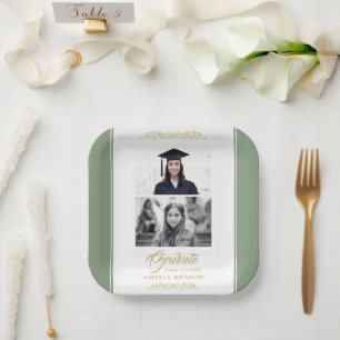 Elegantes Gold Ornament Graduierung Party 2 Foto Pappteller