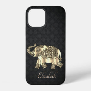 Elegantes Gold-Paisley-Elefant, Damast-Personalisi iPhone 12 Hülle
