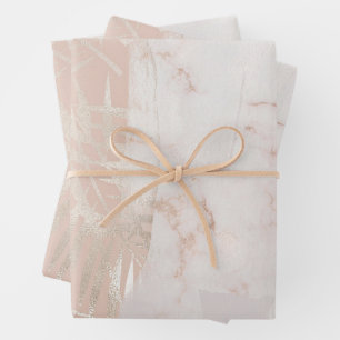 Elegantes Gold-Palmwedel-Marmor-Geschenk Geschenkpapier Set