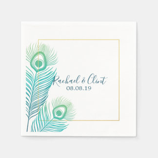 Elegantes Gold Peacock Wedding Party Paper Napkins Serviette