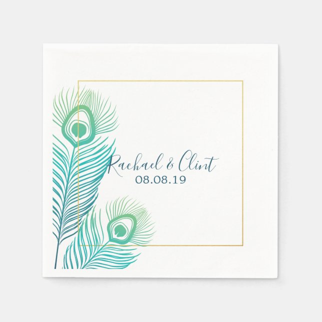 Elegantes Gold Peacock Wedding Party Paper Napkins Serviette (Vorderseite)