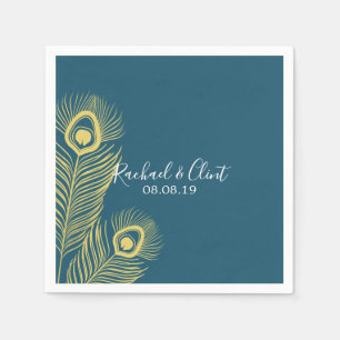 Elegantes Gold Peacock Wedding Party Paper Napkins Serviette