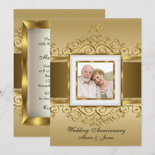 Elegantes Gold & Pearl Swirl Foto 50 Jahre Einladung