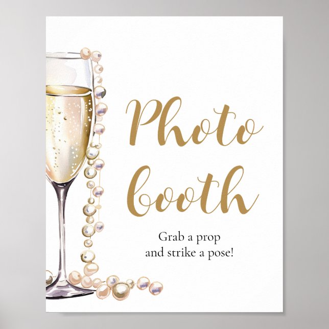 Elegantes Gold Pearls und Prosecco Foto Booth Sign Poster (Vorne)