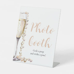 Elegantes Gold Pearls und Prosecco Foto Booth Sign Sockelschild