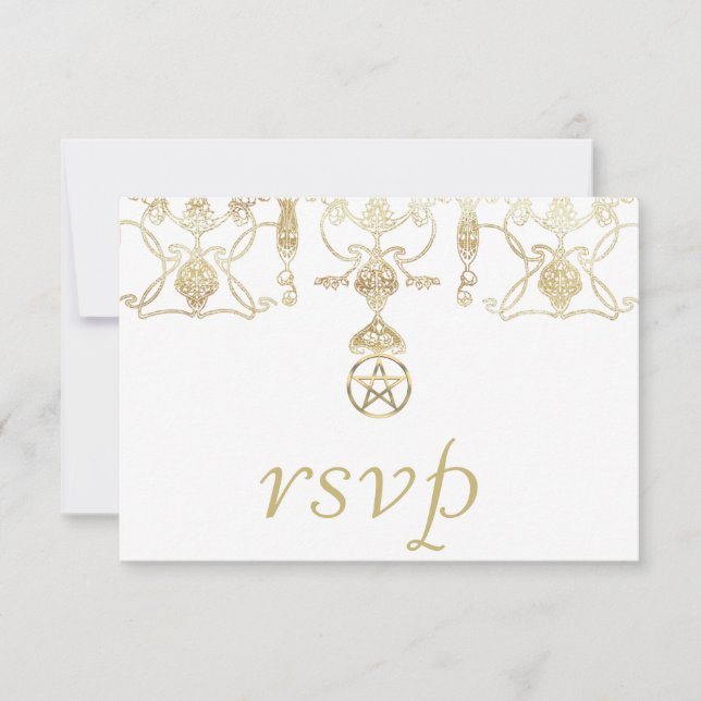 Elegantes Gold-Pentagramm-Handfast RSVP Karte (Vorderseite)