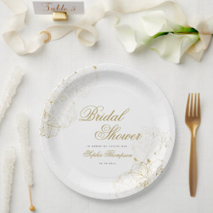 Elegantes Gold Peonies Floral Sketch Brautparty Pappteller